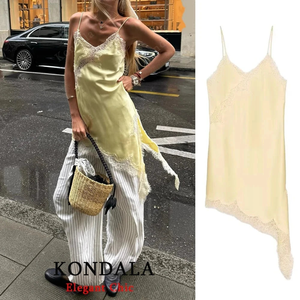 KONDALA Women Sexy High Street Lace Cami Short Dress Asymmetrical Dress 2025 Spring Autumn Fashion Party Dinner Date Mujer Dress