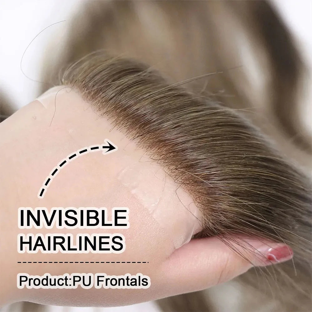 Mens Toupee V Loop Straight Frontal Hairline 100% Human Hair Forehead Toupee for Men Brown Natural Hairline Capillary Prosthesis