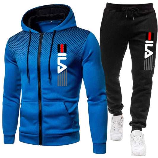 Men's Sportswear Set, with Zipper Hooded Jacket and Running Pants, Sport and Casual Wear, Gym Training Suit, Autumn and Winter U