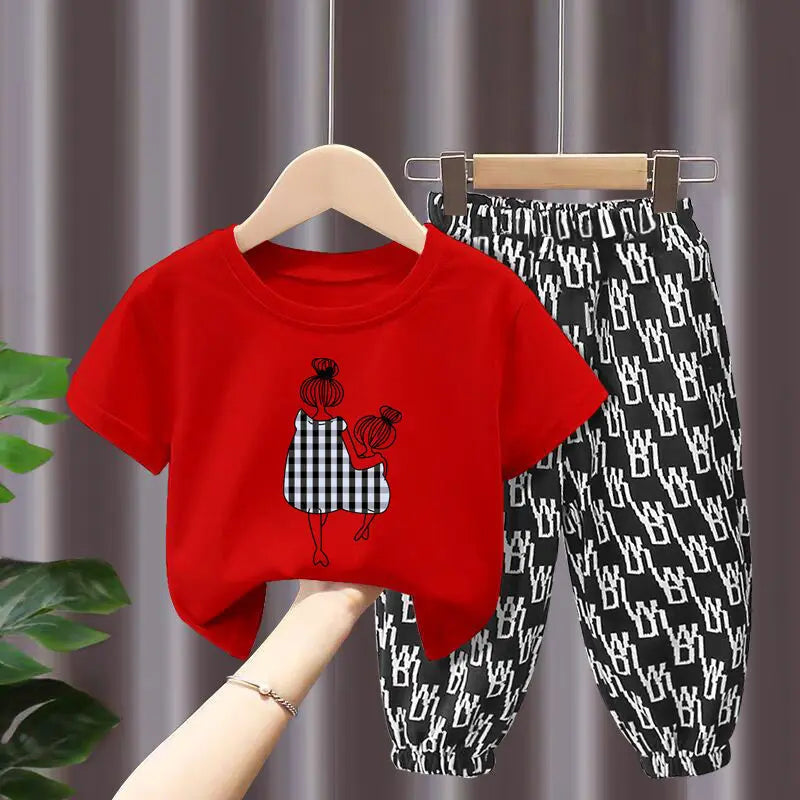 Summer Sets Children's Clothing Girls Mother Kids Toddler Clothes Cute Fashion Cotton T-shirt Top Pants 2pcs Baby Girl Clothes