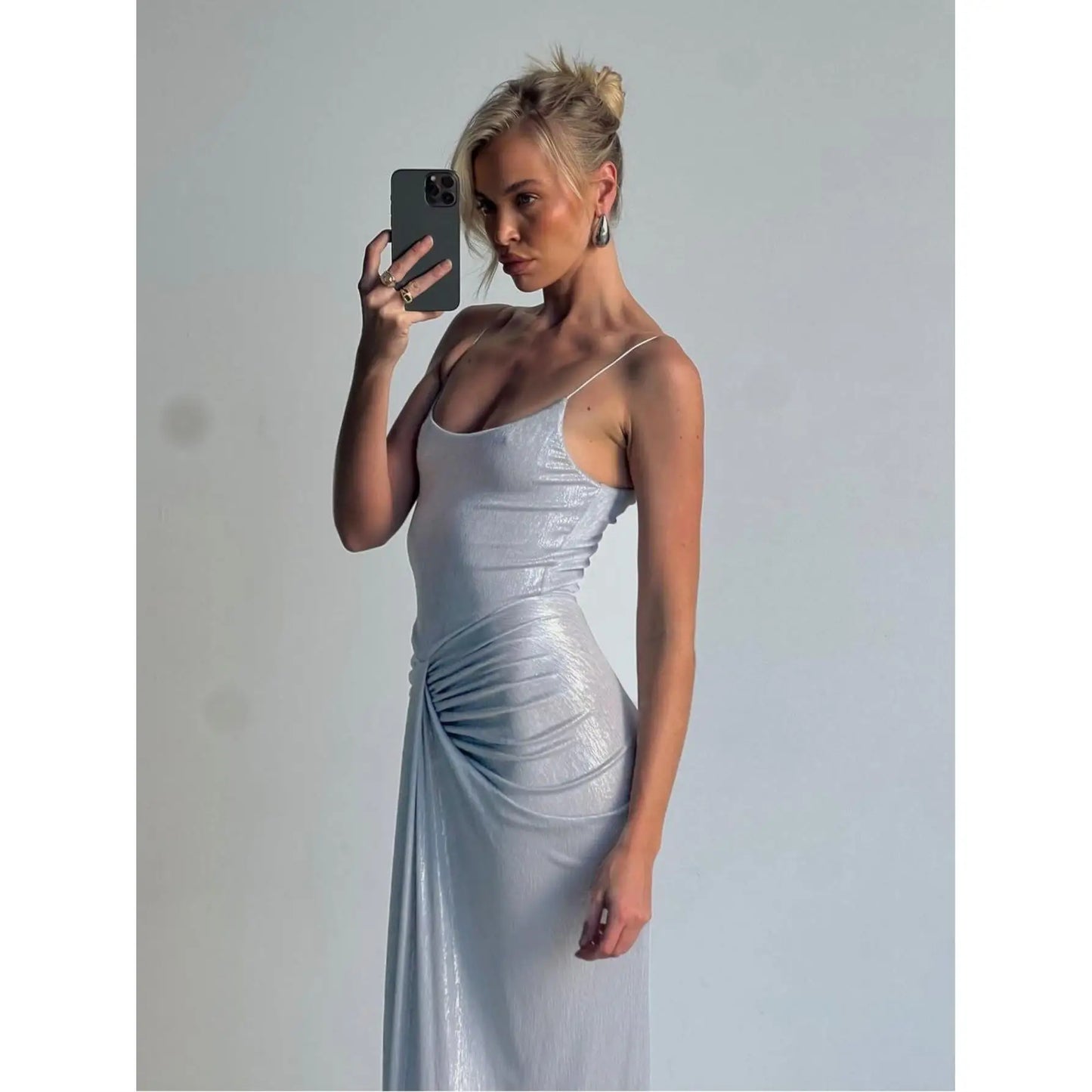 Sexy Royal Sister Style European and American Women's Clothing Fashion Wrinkled Kink Waist Tall Slim Long  Suspender Dress