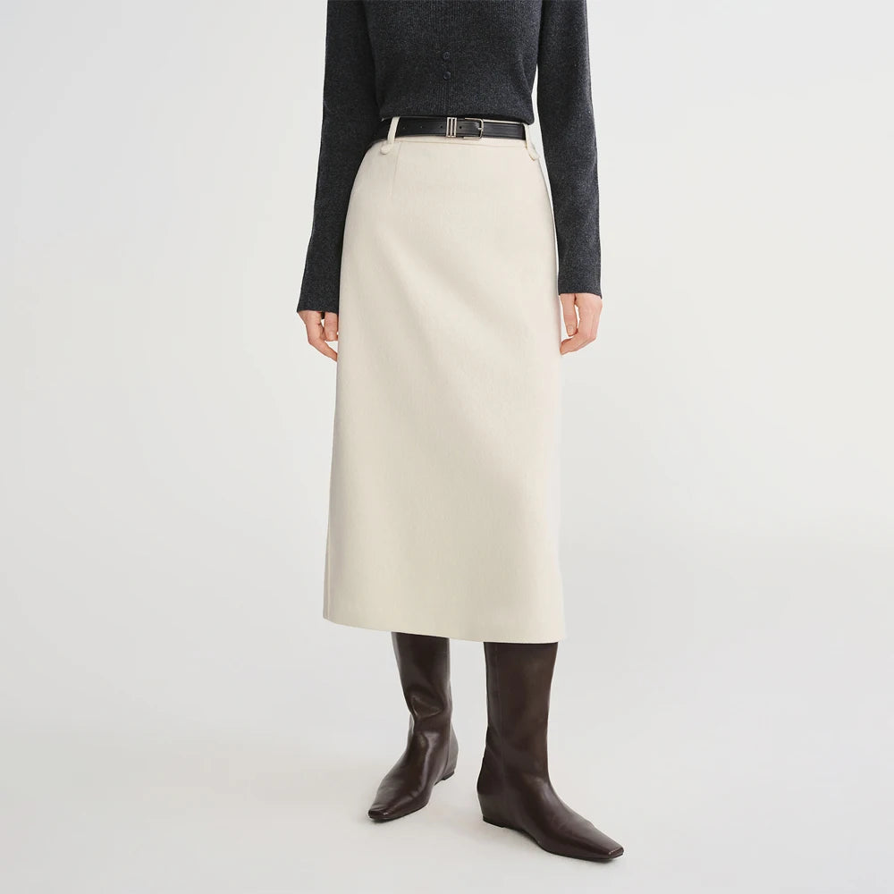 DUSHU Classic Elastic Waist Skirt For Women Winter Office Solid Color College