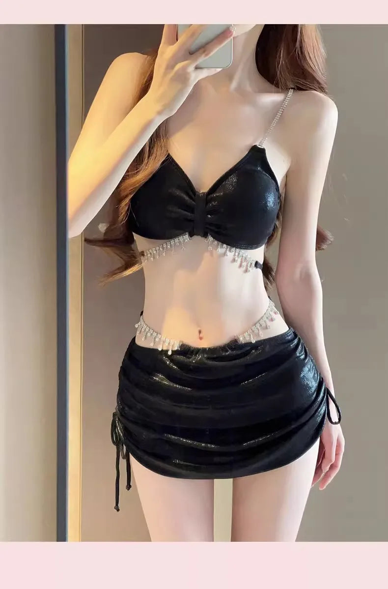 Sexy Bikini Swimsuit Women's Three-piece Set Diamond Photography Beach Vacation Hot Spring Swimming Costume 2023 New Arrival