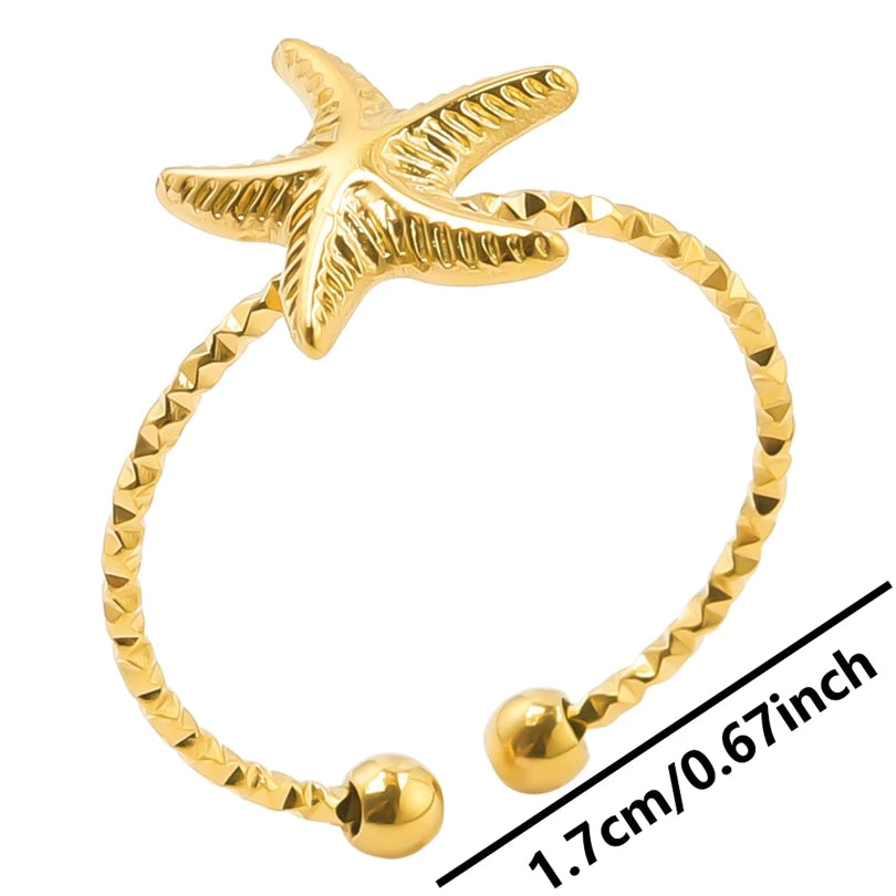 Fashion 5pcs/lot Marine Jewelry Sea Animals Conch Starfish Shell Rings Stainless Steel Rings Jellyfish Scallop Oceans Women Gift