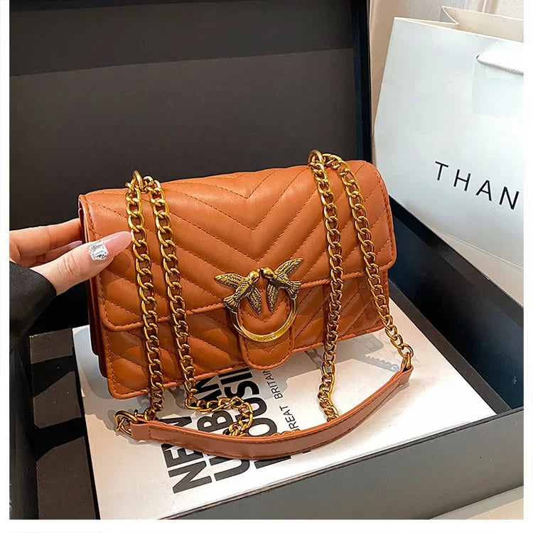 Women Embroidered Small Square Bag Chain Swallow Bag High End Versatile Shoulder Crossbody Bag Fashion Daily Ladies Handbag