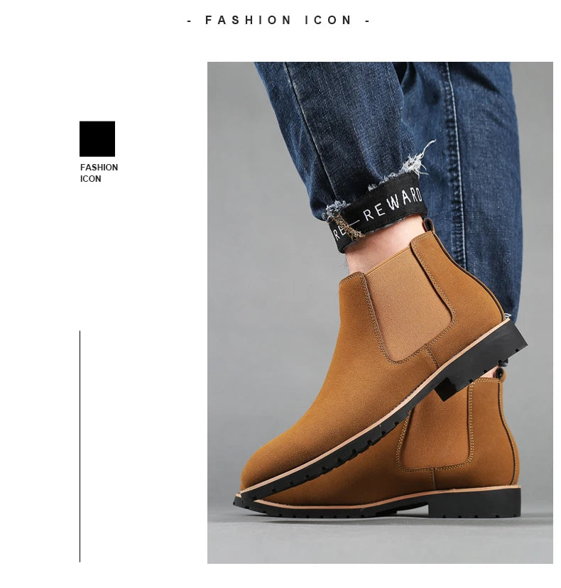 Fashion Men's Ankle Boot New Leather Men's Chelsea Boots Men Shoes Casual Black Sleeve Boots Outdoor High Top Wedding Shoes Male