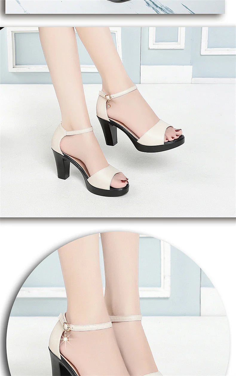 Summer Women Block Heels Fashion Breathable High Heels Sandals Classic Fish Mouth Buckle Versatile Waterproof Platform Sandals