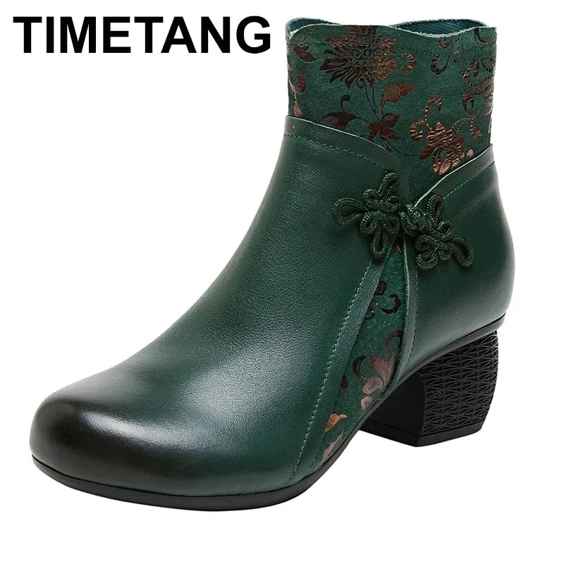 2025 Leather Ankle Boots Women High Heels Black Shoes for Women Handmade Genuine Leather Women Knight Boots Sale