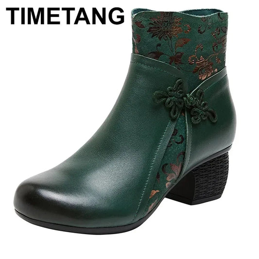 2025 Leather Ankle Boots Women High Heels Black Shoes for Women Handmade Genuine Leather Women Knight Boots Sale