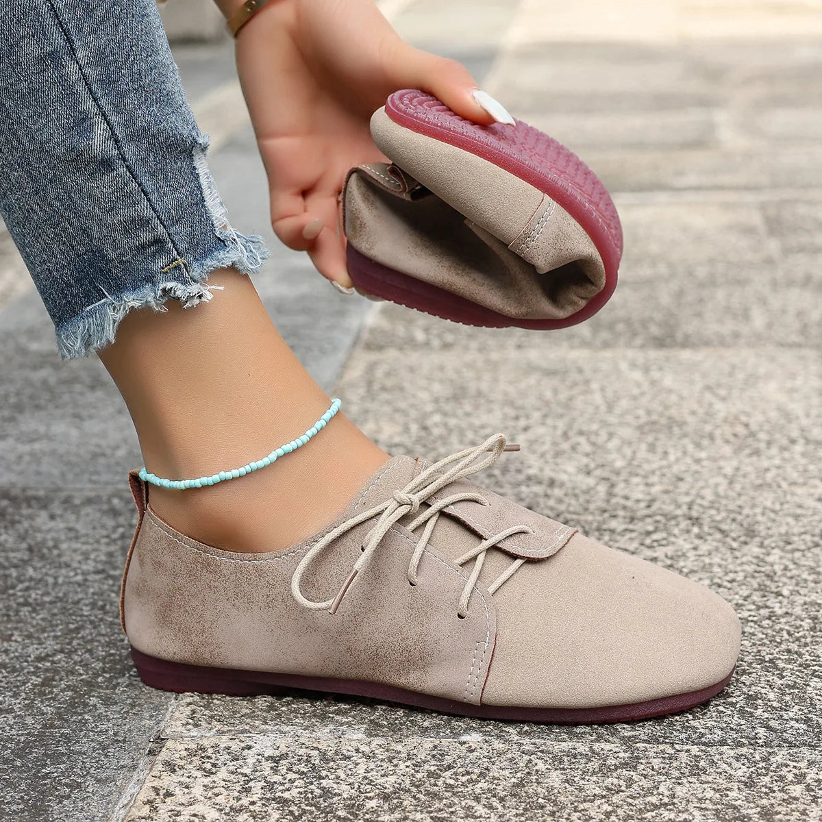 Comemore Spring Women's Flat Shoes Fashion Round Toe Lightweight Lace-up Soft Single Shoes Outdoor Casual Sneakers Mocasines