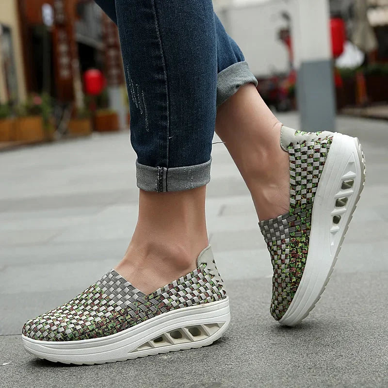 Women Sneakers Casual Wedges Increased Platform Shoes Woman Woven Breathable Sneakers Tenis Shoes Zapatillas Chaussure Femme
