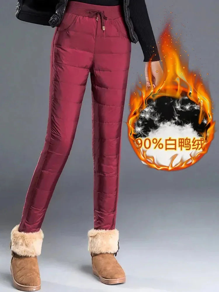 Winter Warm Windproof Pencil Pants Women Casual Oversize 4xl Slim Cotton Padded Lined Sweatpants High Waist 90cm Black Leggings