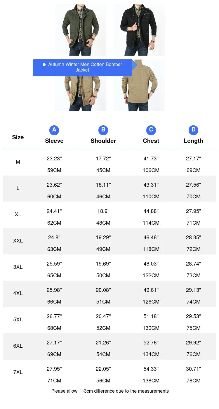 Autumn Men's Military Jacket Casual Man Stand Collar Cotton Business Coats Men Multi-pocket Windbreaker Jackets Clothing 7XL