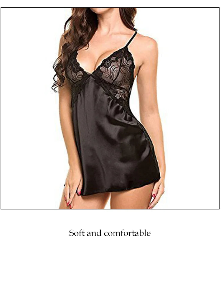 Women Sexy Silk Satin Night Dress Sleeveless Nighties V Neck Comfortable Silk Lingerie Female Lace Pajamas Sleepwear Nightwear