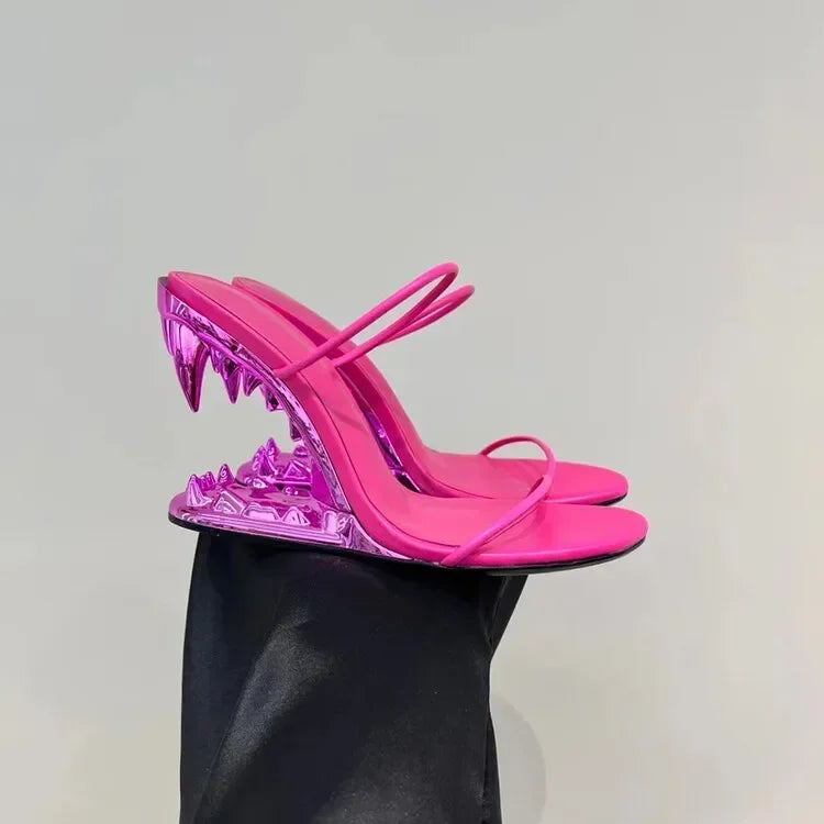 Spring Fashion Show, Teeth Shaped Heels, High Heels with Exposed Toes, Sloping Heels, Round Toe Fashion Women's Shoes