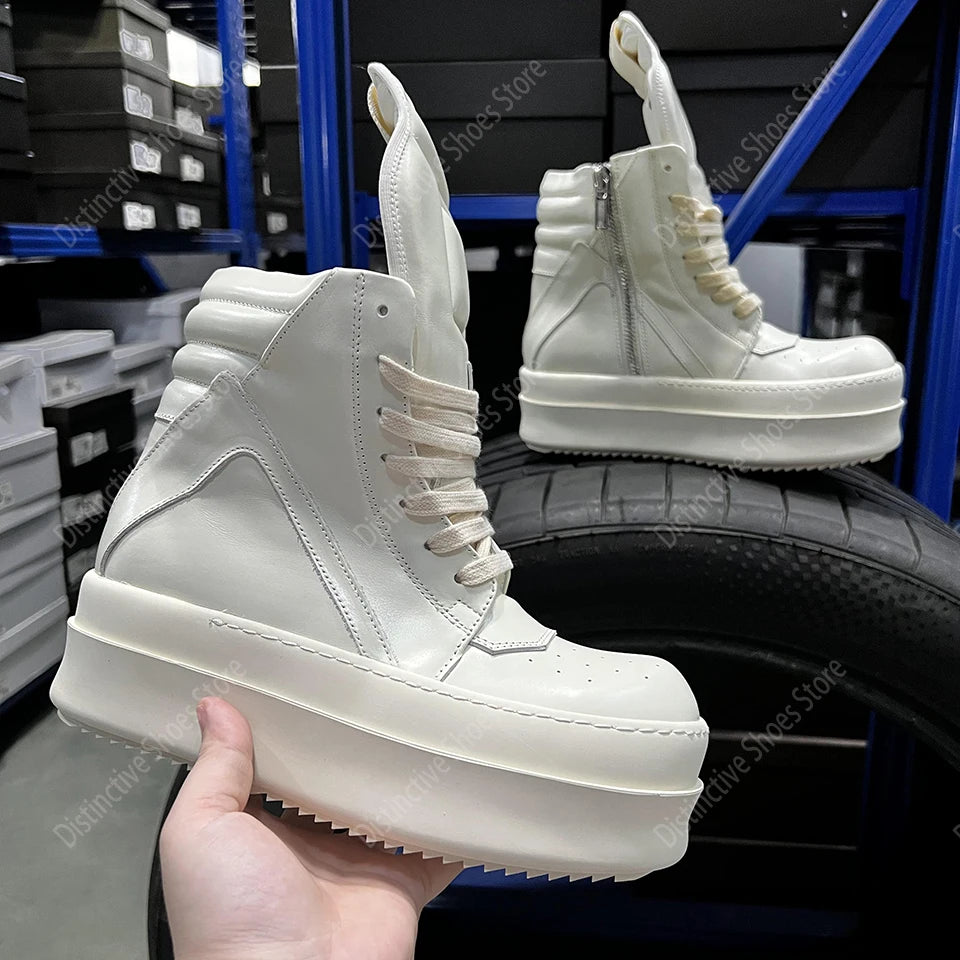 Brand RO Double Bottom Fashion Shoes Designer Women Ankle Boot Platform 6cm Original Casual Men Shoes Luxury Leather Zip Shoes
