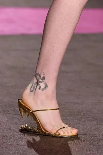 Spring Fashion Show, Teeth Shaped Heels, High Heels with Exposed Toes, Sloping Heels, Round Toe Fashion Women's Shoes