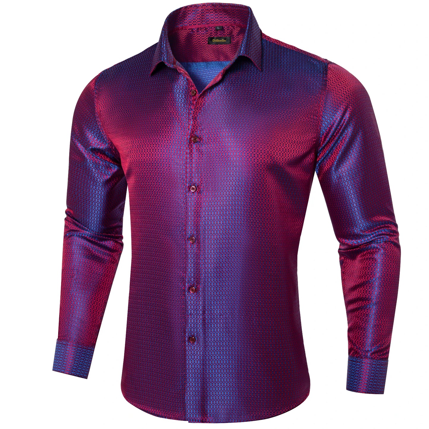 Luxury Purple Paisley Polyester Shirts for Men Long Sleeve Wedding Prom Men Clothing Button Down Collar Social Dress Shirt
