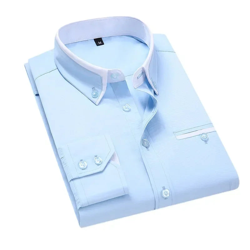 Men's Summer Casual Cotton Long-Sleeved Shirts / Male Slim Fit Spring Lapel Business Men Dress Shirt Tops Brand Clothing