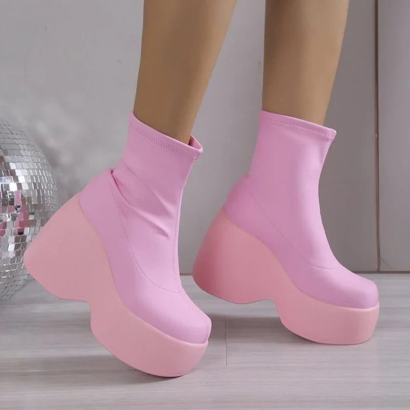 Brand Women Boots Gothic Style Platform Women Ankle Boots High Quality Walking Comfy Woman Shoes New Sexy High Heels Big Size 43