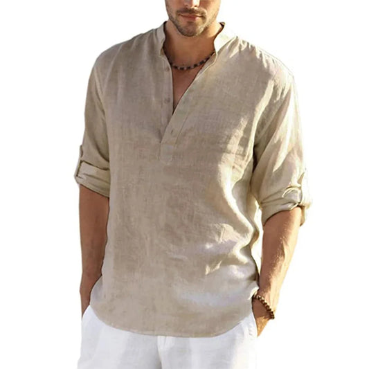 New Men's Casual Blouse Cotton Linen Shirt Loose Tops Long Sleeve Tee Shirt Spring Autumn Casual Handsome Men's Shirts