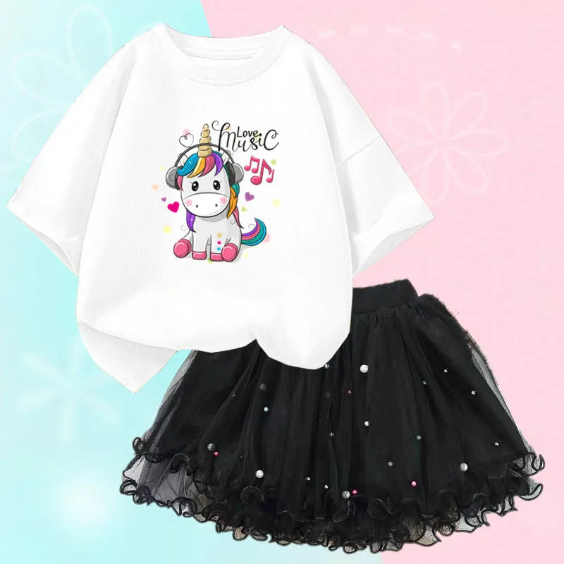 Dresses For Girl Summer Fashion Wear Outfit Kids T-Shirt Suit Unicorn Party Baby Costumes For Children Tulle Tutu Skirt Clothing