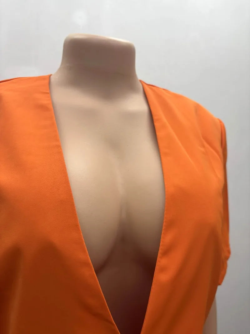 Women's African Style 2 Piece Set Sexy Summer Orange Deep V Neck Blazer & High Waist Shorts Elegant Party Club Outfits