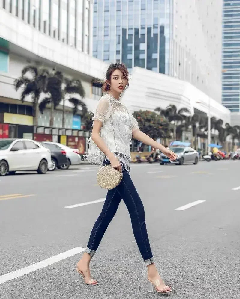 Summer Women Pumps Sandals PVC Jelly Slippers Open Toe High Heels Women Transparent Perspex Slippers Shoes Heel Clear Sandals