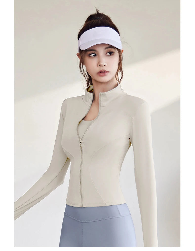 2026 Spring and Summer New Women's Fitness Jacket Quick-drying Collar Yoga Clothes Long-sleeved Breathable Sports Cycling Top