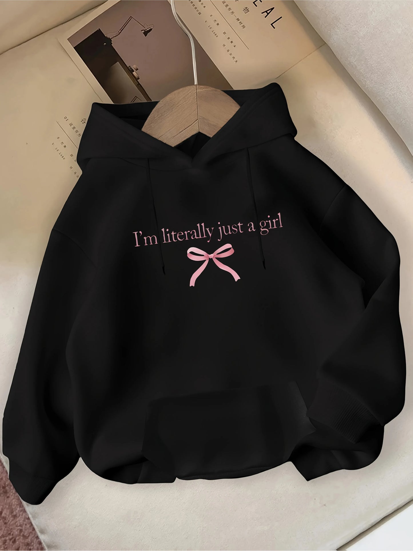 2025 I'm Just A Girl Pink Bow Women'S Casual Hoodie Sweatshirt Regular Sweatshirt Winter Clothes Women Autumn Winter Hoodie