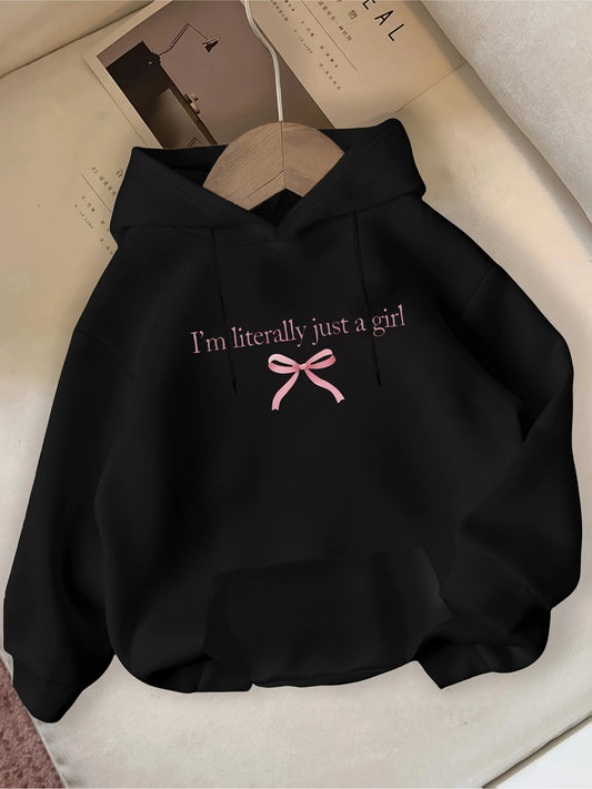 2025 I'm Just A Girl Pink Bow Women'S Casual Hoodie Sweatshirt Regular Sweatshirt Winter Clothes Women Autumn Winter Hoodie