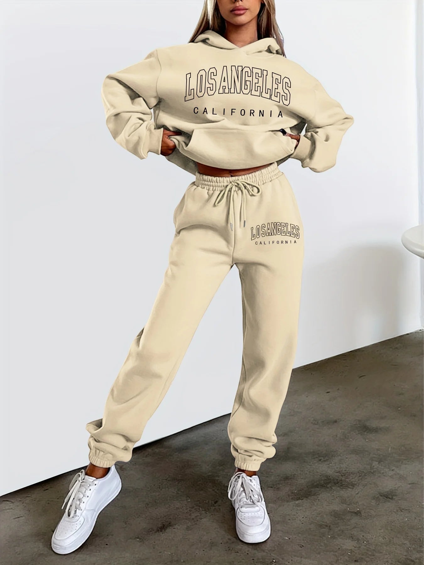 Women's Hoodie+Sweatpants Set Hip Hop Street Casual Los Angeles California Printed Loose Sweatshirt Autumn Fleece Warm Clothing
