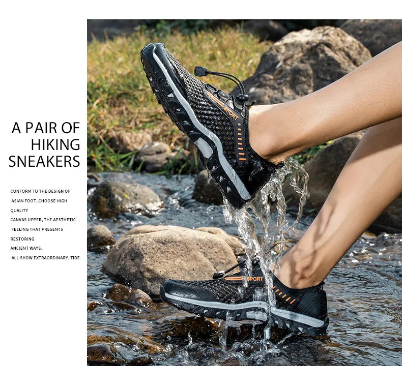 Breathable Mesh Men's Sneakers Outdoor Shoes For Men Summer Hiking Shoes Big Size 39-47 Wading Shoes Athletic Walking Shoes