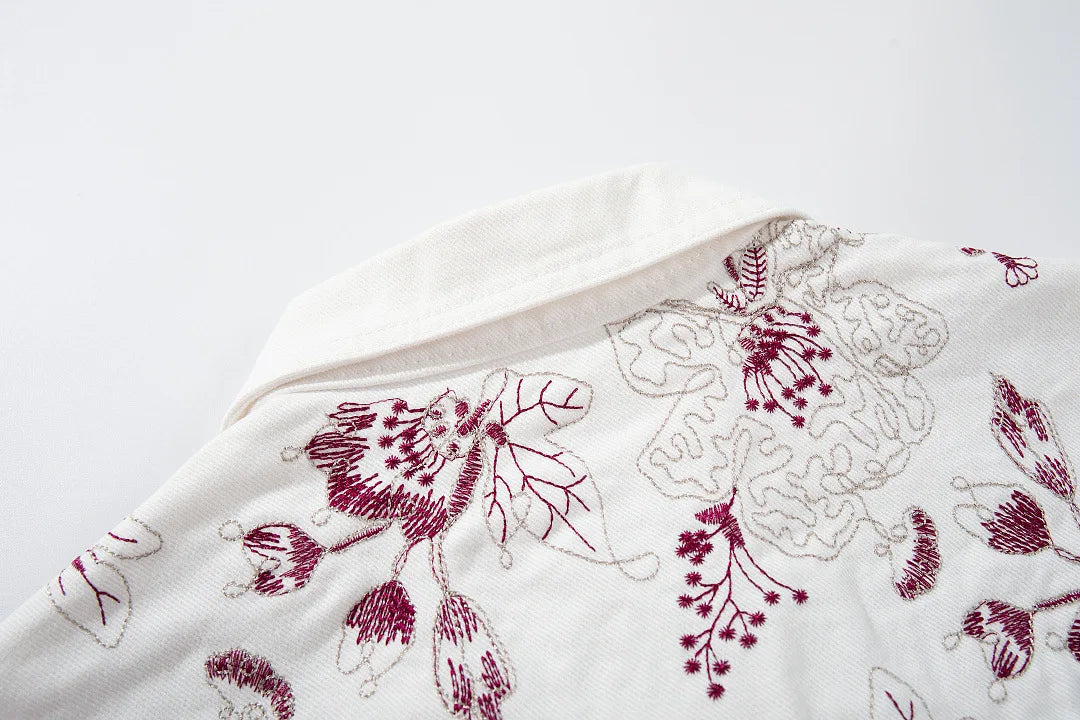 American High Street Retro Floral Embroidered Denim Jacket Hip Hop Loose Casual Trendy Brand Jeans Coat Tops