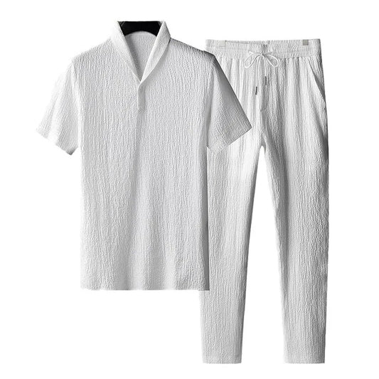 Summer Sets Men Fashion Thin Sports Suit for Men Solid Color T-Shirt and Full Length Pants Male Jogger Sets Casual Streetwear