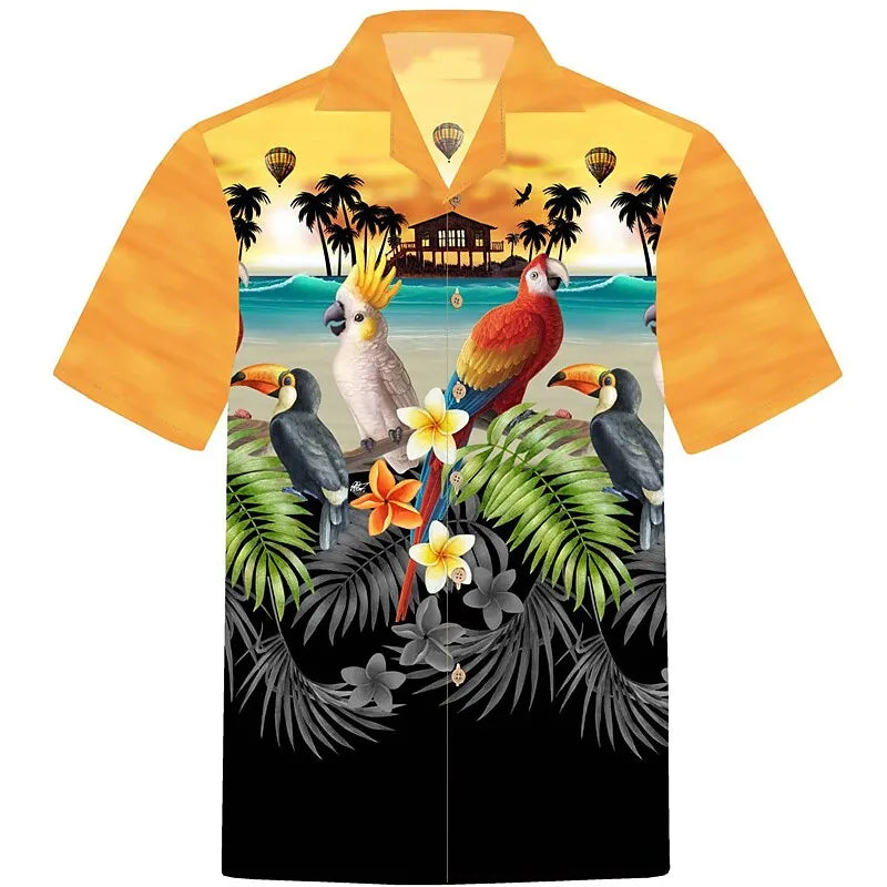 Summer Floral Parrot 3d Print Shirt Men Women Fashion Shirts Single-Breasted Short Sleeve Hawaiian Shirts Blouse Men's Clothing