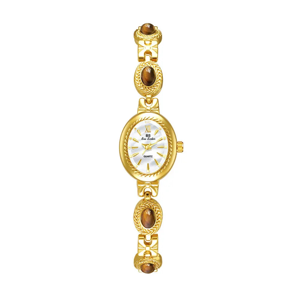 Elegant Women's Watch Jade Bracelet Small Clock Fashion Quartz Watches Luxury Golden Wristwatch Gifts For Women Original Brand