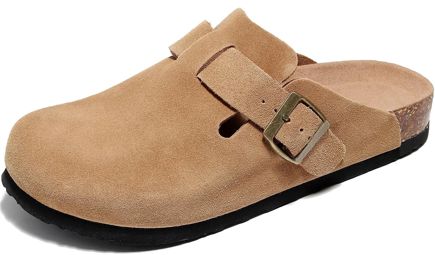 Evshine Men' s Cork Suede Mules with Arch Support Classic Potato Shoes Cozy Cork Footbed Clogs Slippers Men Fashion Beach Sandal