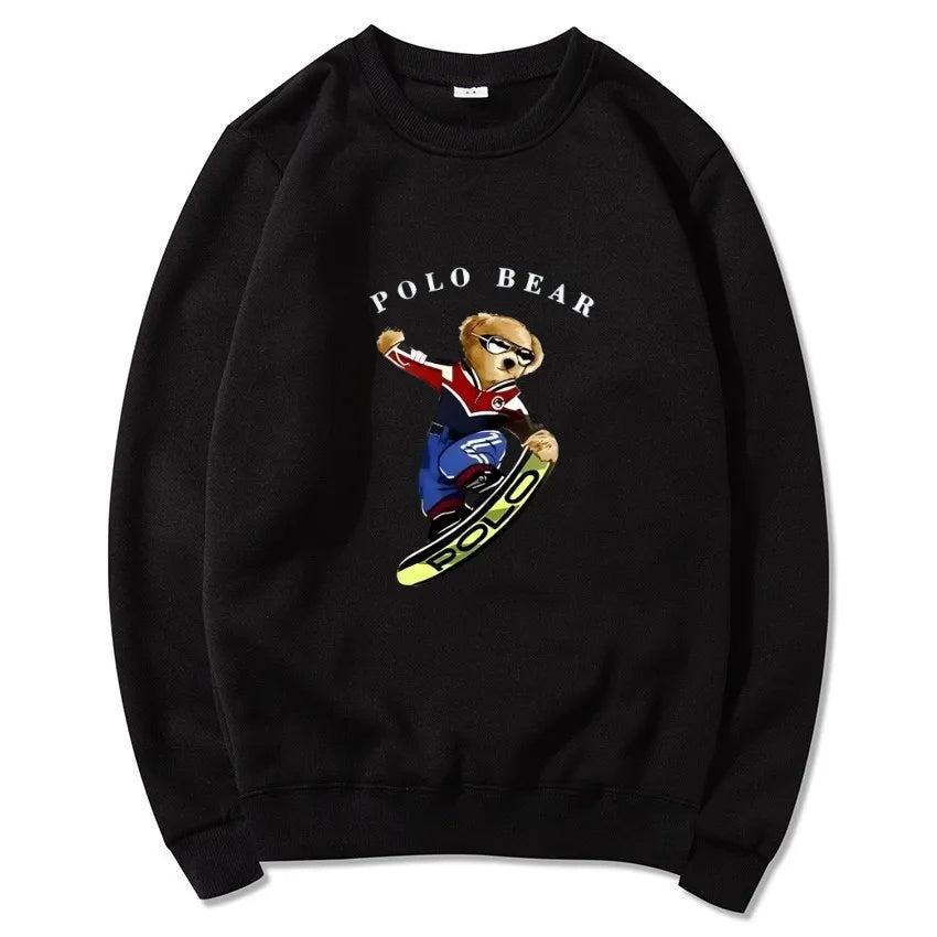 Men's casual and comfortable pullover, fashionable and versatile hooded sweatshirt with teddy bear pattern, sports shirt BAZAARHUBO