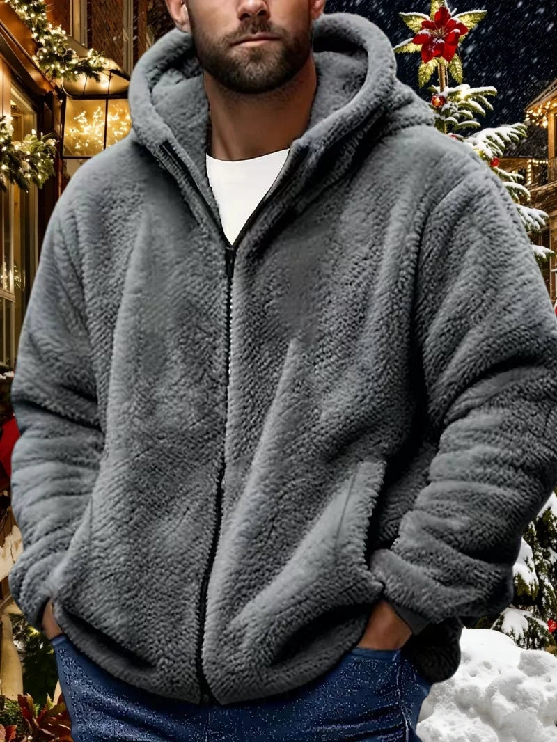 Men's Zipper Jacket Solid Color Zipper Hat Casual Autumn Winter Clothing
