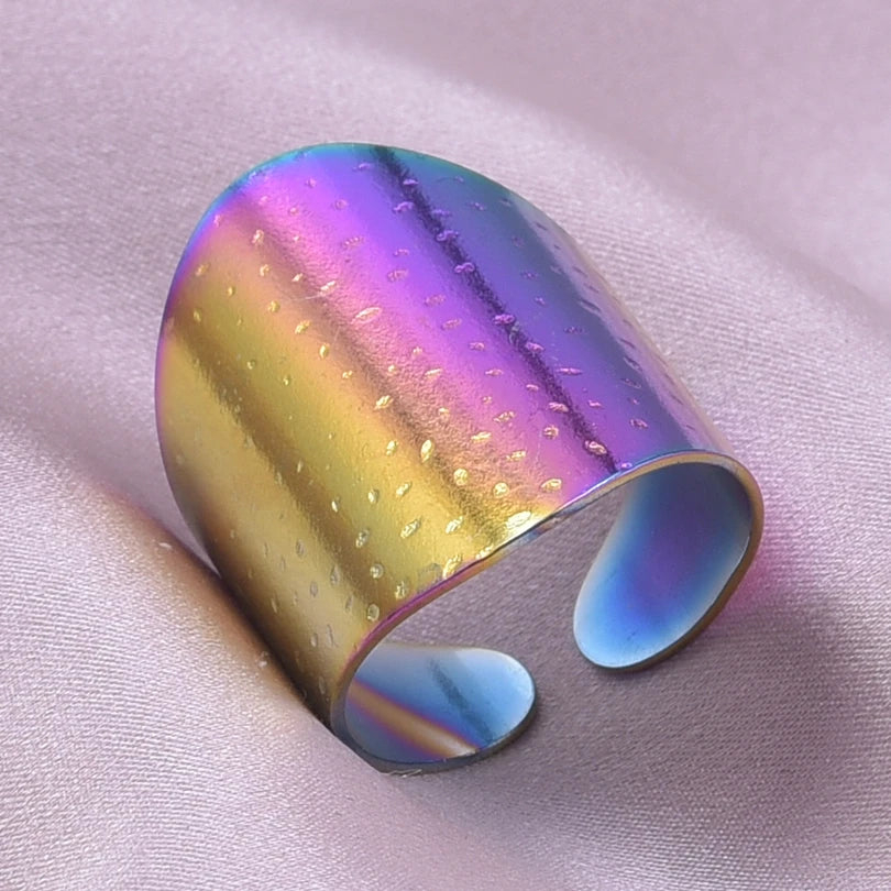 1/2/3pcs Mix Color Chunky Wide Ring Open Stainless Steel Rings For Women Men Accessories Irregular Surface Kpop Fashion Jewelry