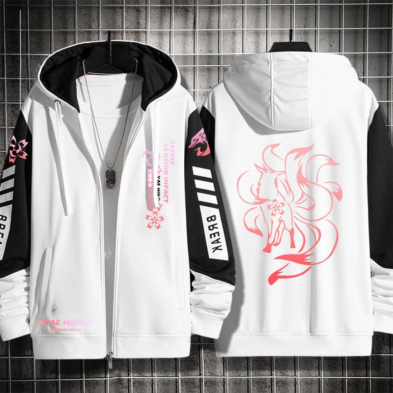Anime Genshin Impact Yae Miko Cosplay Costumes Unisex 3D Hoodie Sweatshirt Zipper Hooded Jacket Outerwear