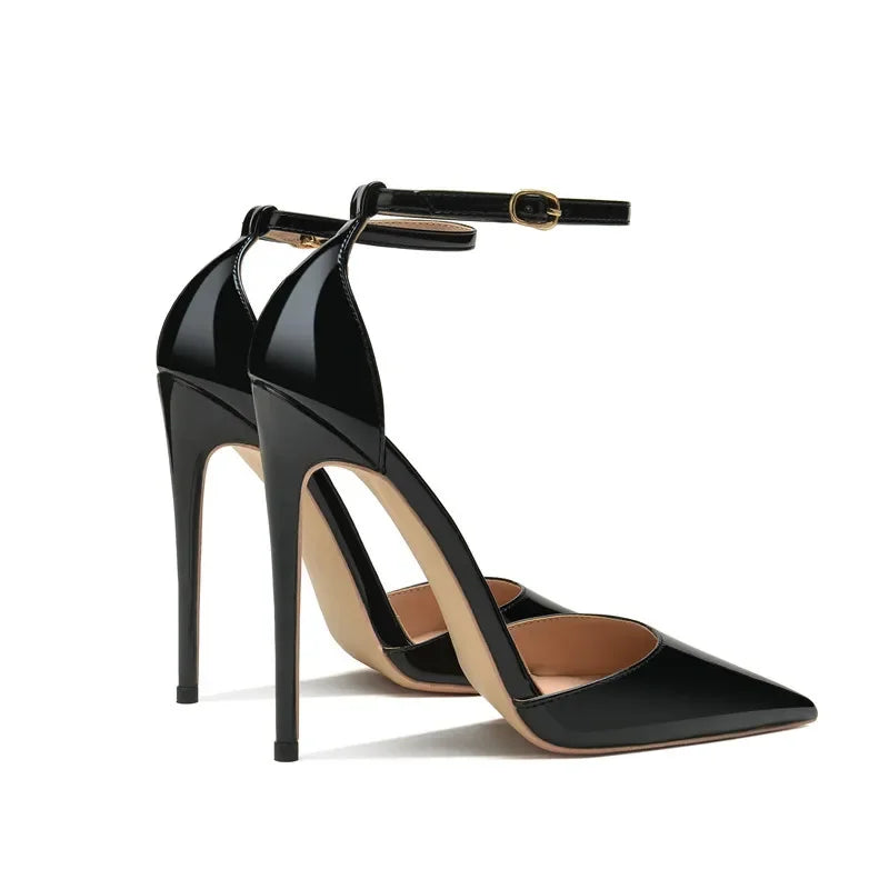 Patent Leather Women Ankle Strap Stiletto Pumps Pointed Toe Sexy High Heel Shoes 8cm 10cm 12cm Customize 33-46 Talon Femme