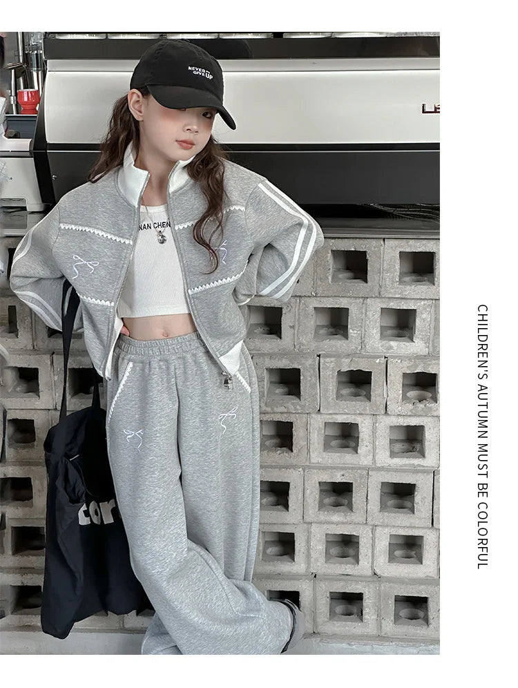 Children's Clothes Sets Girls Sports Suits Spring Autumn Jacket Pants Outdoor Causal Style Tracksuit 2 Piece Teenager Set 5-14Y
