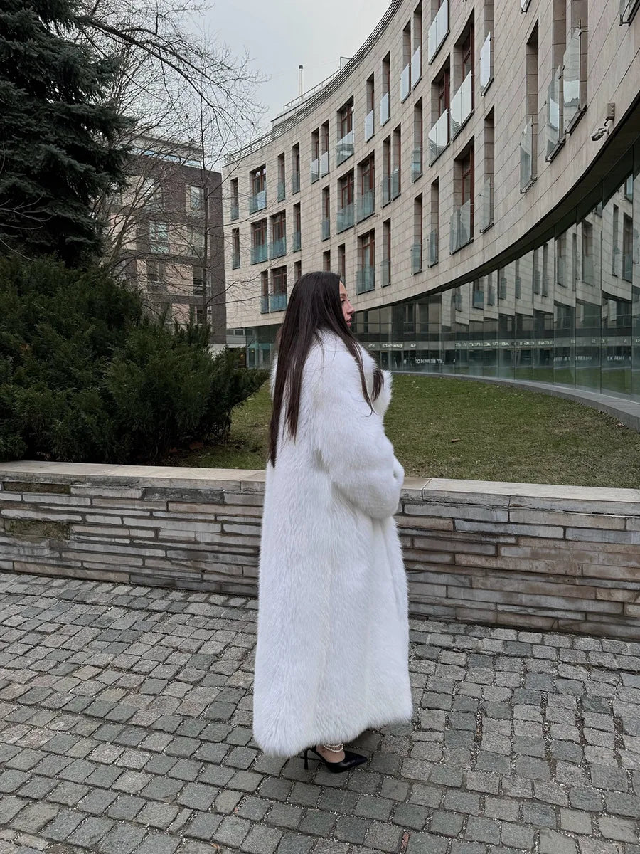 Long Coats Women Faux Fur Jackets Y2k Streetwear Turn Down Collar Coat Thick Warm Jacket Elegant Work Outerwear Autumn Winter