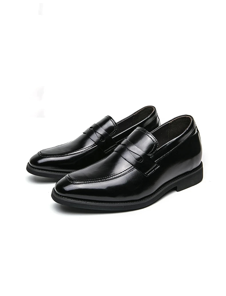 New Men Leather Shoes Height Elevator Shoes For Men Luxury Dress Shoes Slip On Business Comfortable Increase 6cm Wedding Loafers