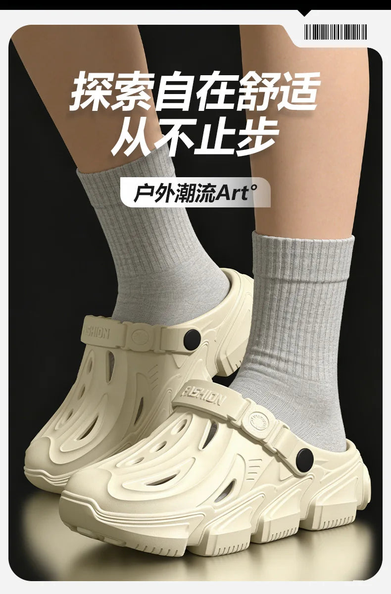 Thick soled perforated shoes for men, 2026 new model for home use, anti slip, wear-resistant, breathable and not tiring