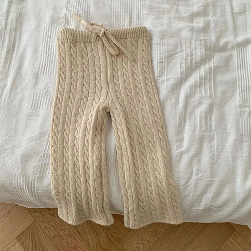 2024 Autumn Spring Kids Knitted Clothing Set Long Sleeved Solid Color Pullover Sweater+Pants Korean Style Baby Girl Clothes Suit