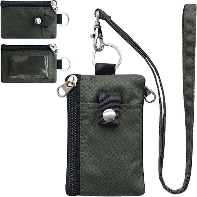 Badge Holder With ID Window Small Wallet Waterproof Anti-Theft Travel Keychain Wallet Men Women Slim Zip Card Lanyard Wallet