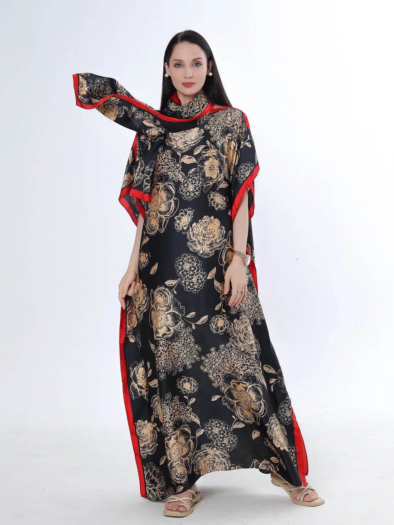 Summer New Fashion African Dresses For Women Elegant Printed Silk Muslim Lady Long Hijab Kaftan Dress Oversize Kuwait Abaya